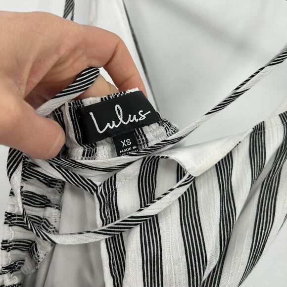 LULUS Oceanside Adventure White Gray Striped Backless Skater Mini Dress Size XS - Picture 9 of 10